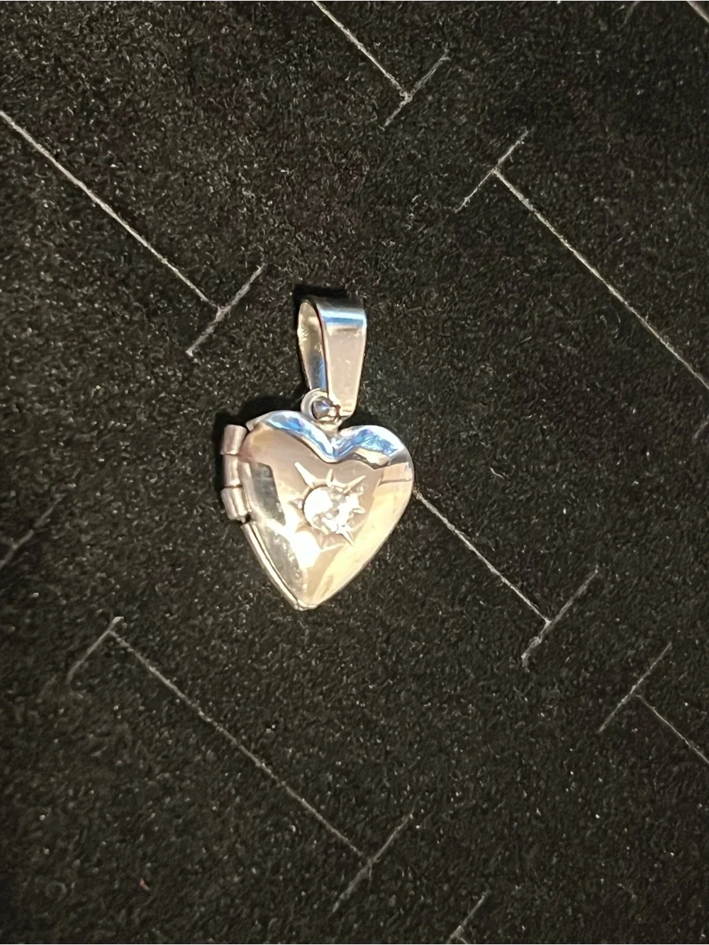 Silver toned Heart Locket Pendant CZ -